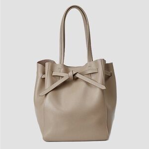 Ribbon Brown Grained Leather Tote Bag